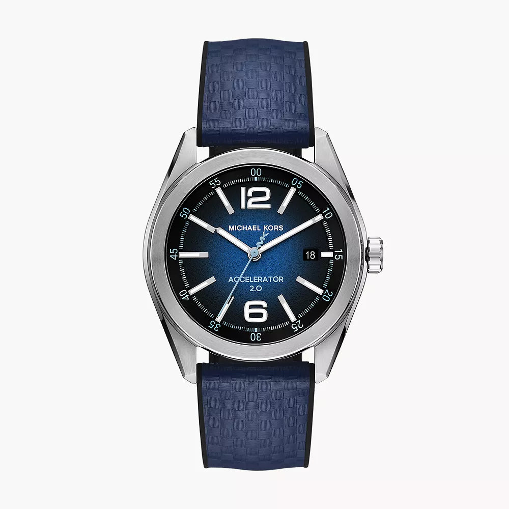 Michael Kors Accelerator 2.0 Three-Hand Date Blue Nylon and Silicone Watch