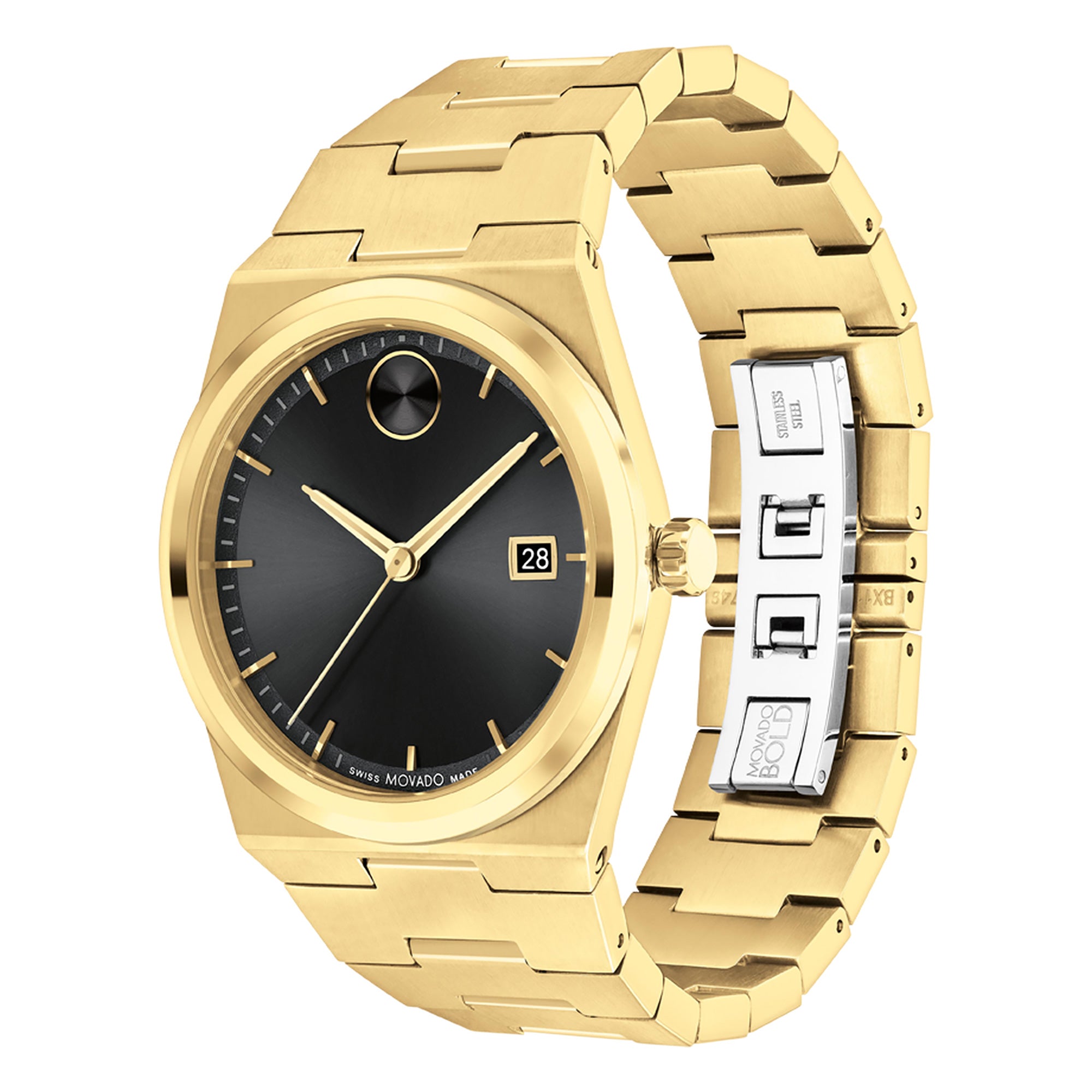 Movado Bold Men s Black Dial Watch Gold Tone Case Quartz The Watch House