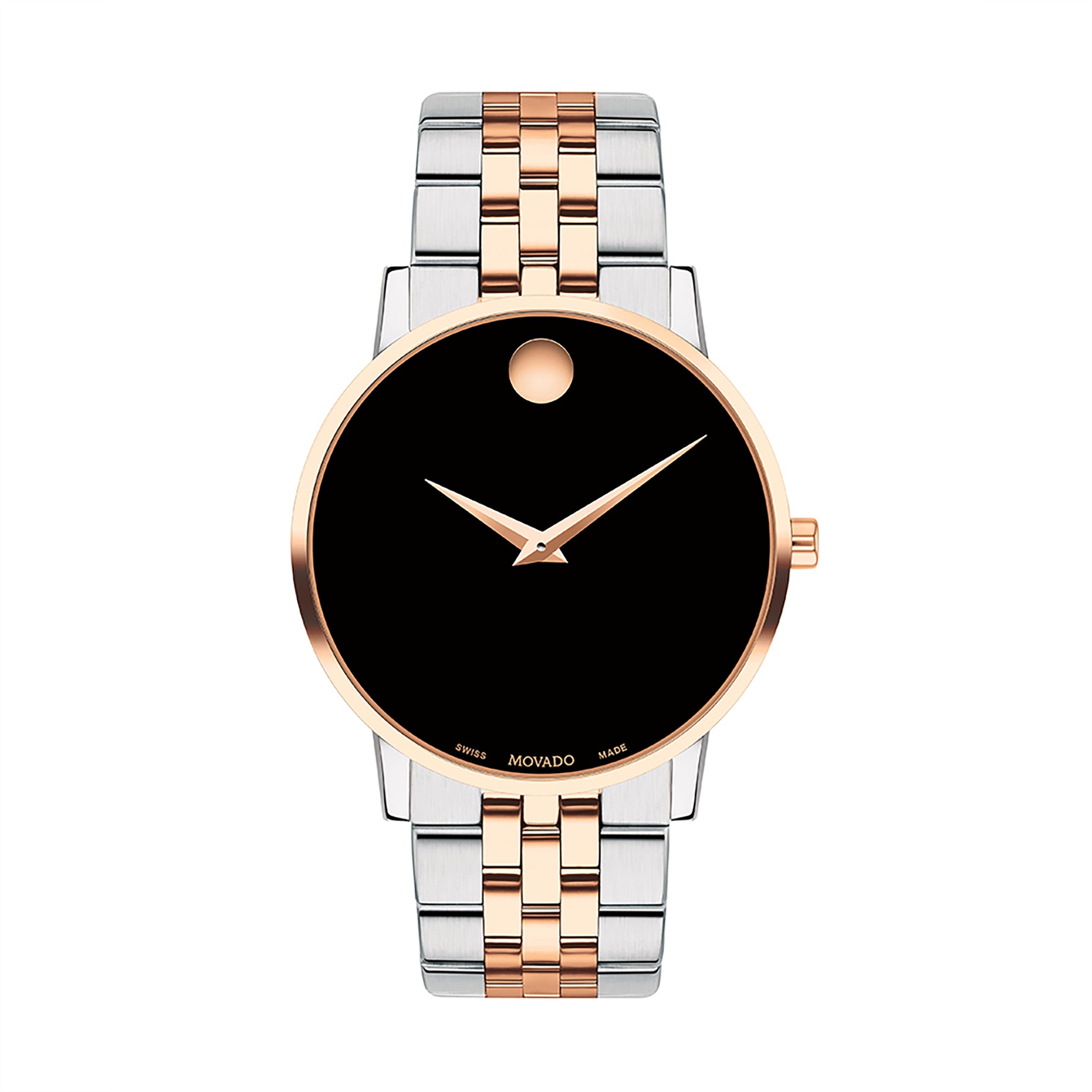 Movado Men s Black Dial Watch Rose Gold Tone Case Quartz The Watch House