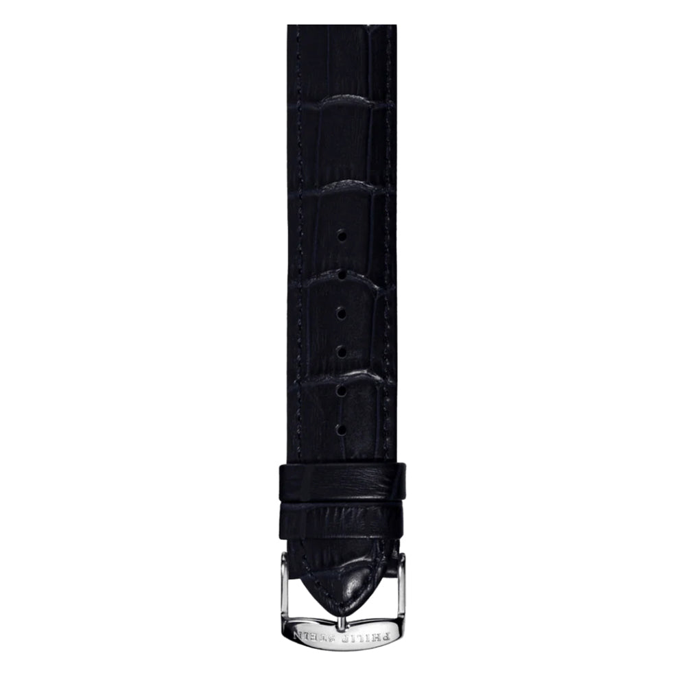 PHILIP STEIN Signature Calf Stitched Alligator-print Black Shiny Strap Size 1