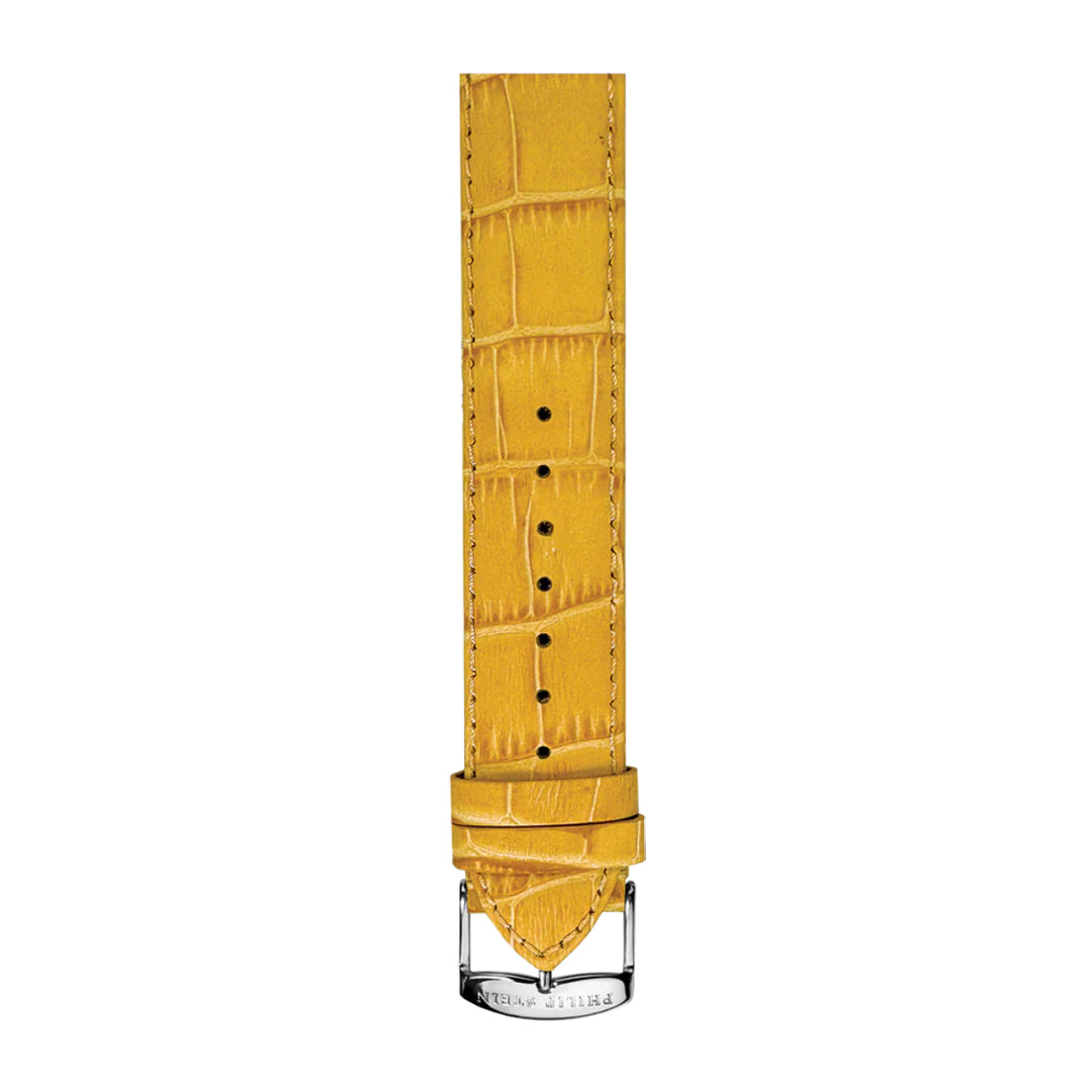 PHILIP STEIN Signature Mustard Stitched Alligator Print Strap Size 1