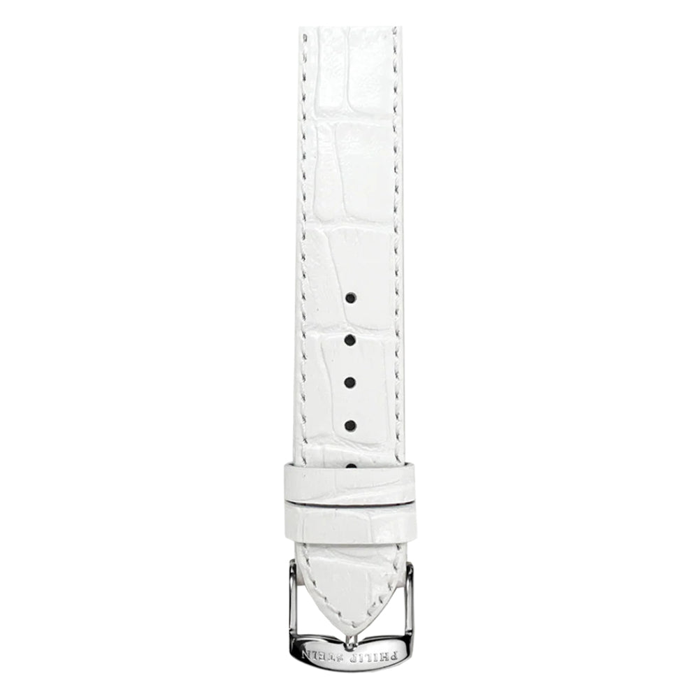 PHILIP STEIN Signature Calf Stitched Alligator-print White Shiny Strap Size 1