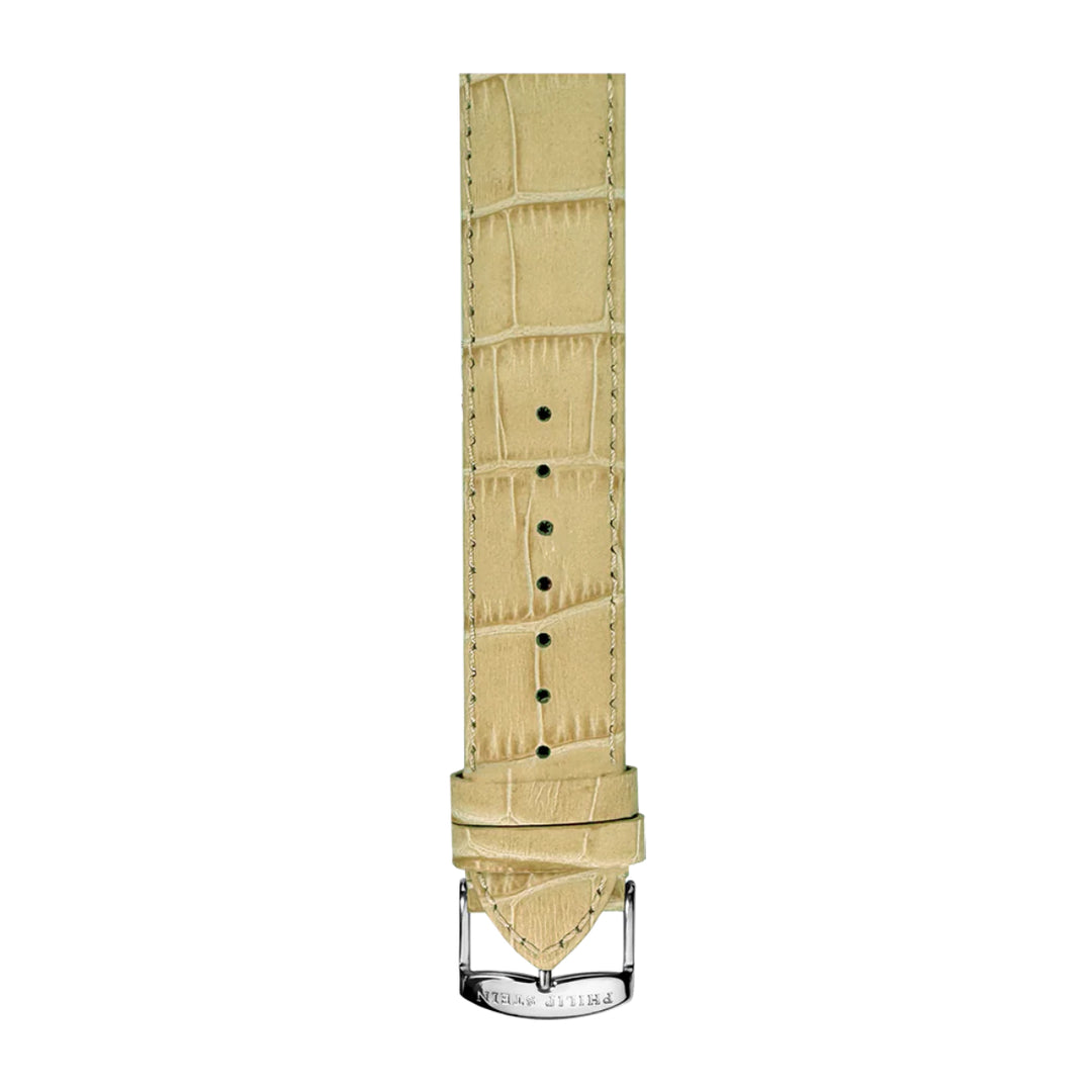 PHILIP STEIN Signature Cream Stitched Alligator Print Strap Size 2
