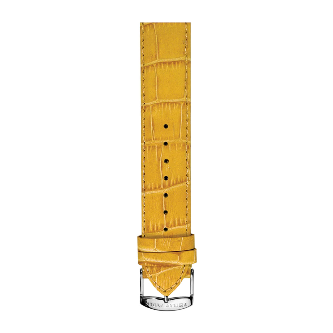 PHILIP STEIN Signature Mustard Stitched Alligator Print Strap Size 2