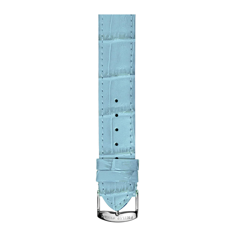 PHILIP STEIN Signature Calf Stitched Alligator-print Sky-blue Strap Size 2