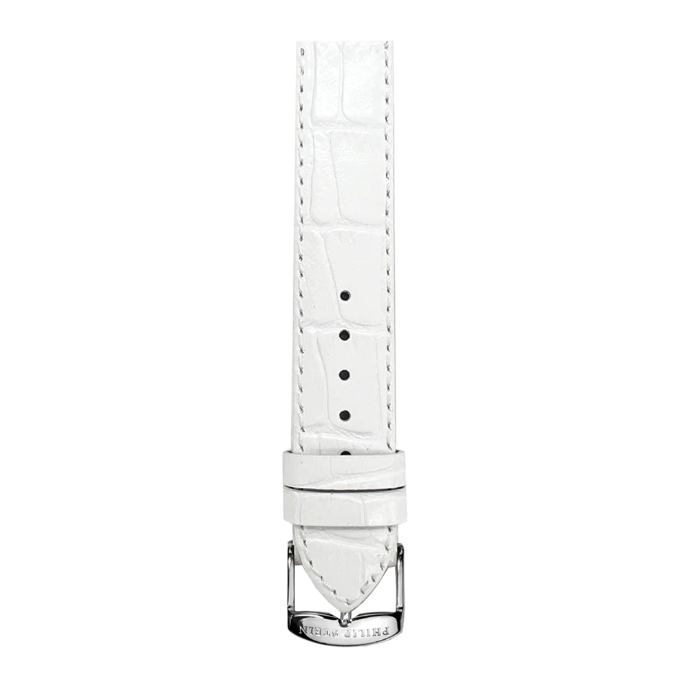 PHILIP STEIN Signature Calf Stitch Alligator-print White Shiny Strap Size 2