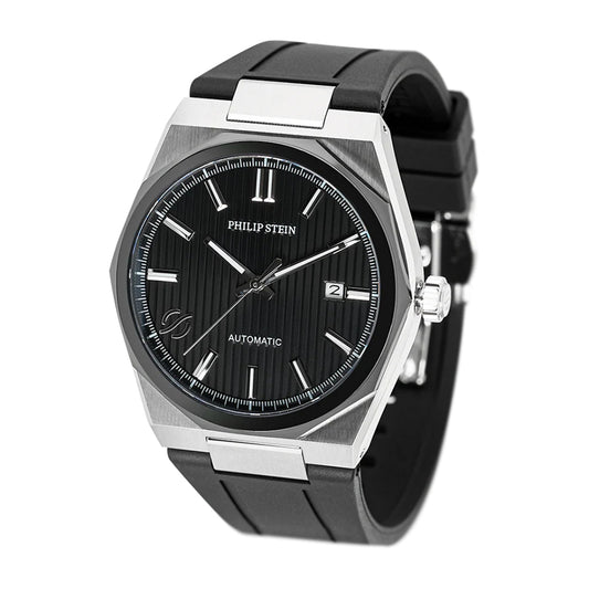 Philip Stein Men's Speed Automatic Watch in Black Dial and Rubber Strap