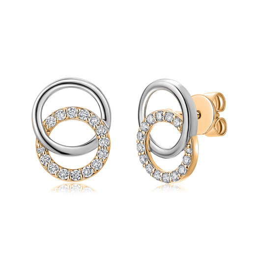 Interlocking Circles Natural Diamond Earrings in 18K Two-Tone Yellow & White Gold CK174588