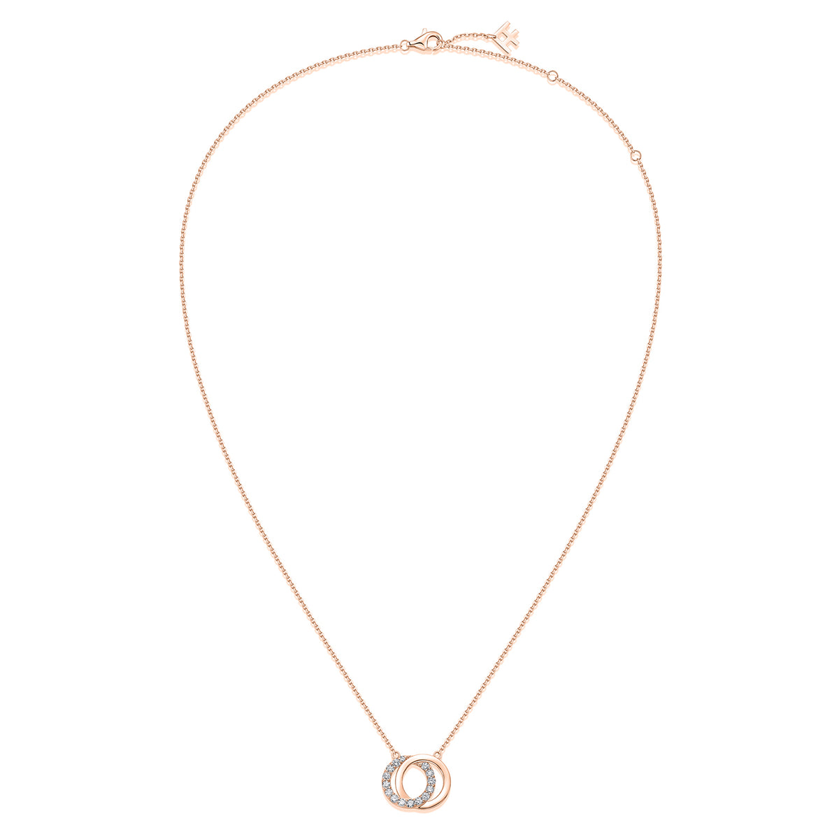 Interlocking Circles Natural Diamond Necklace in 18K Rose Gold CK174840