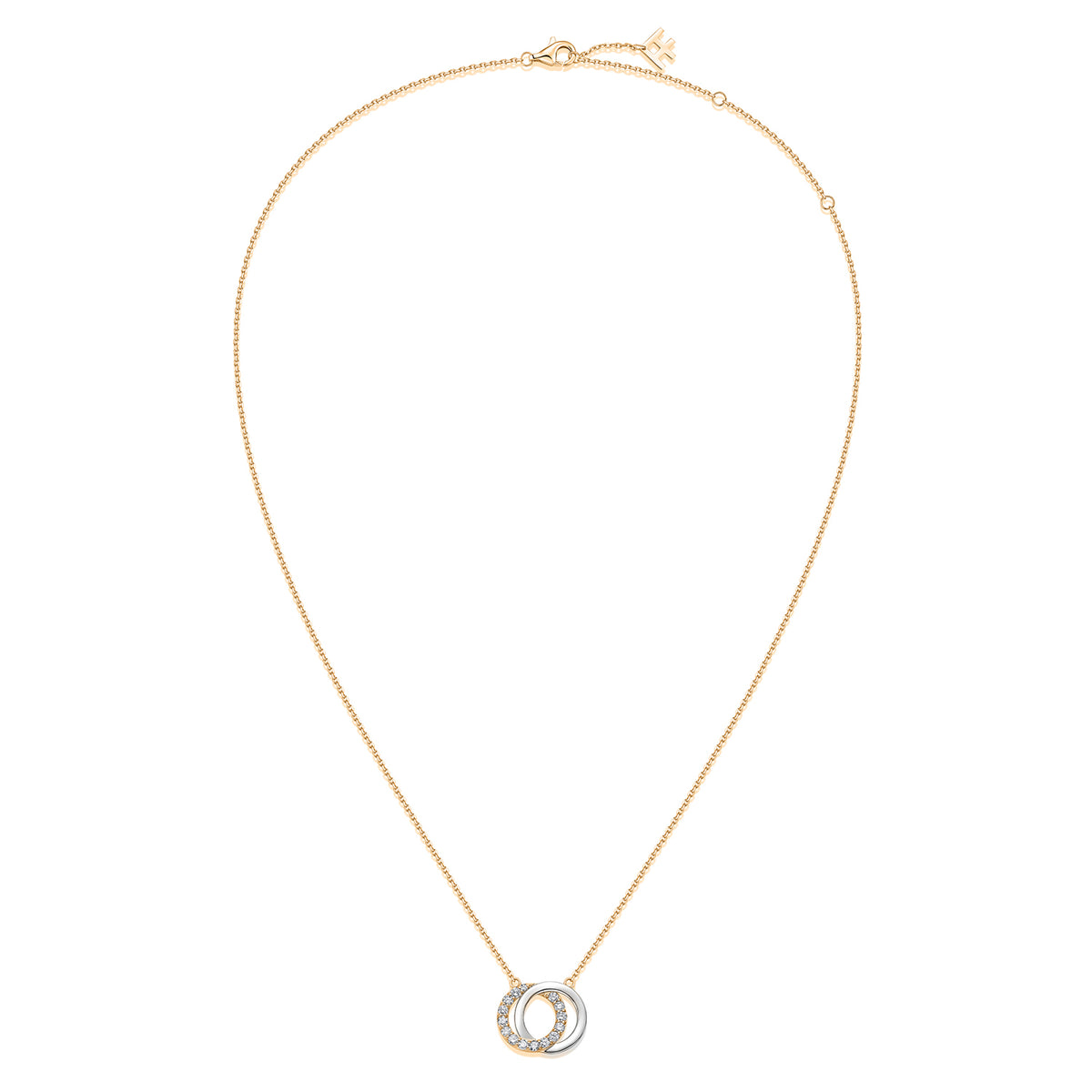 Interlocking Circles Natural Diamond Necklace in 18K Two-Tone Yellow & White Gold CK174832