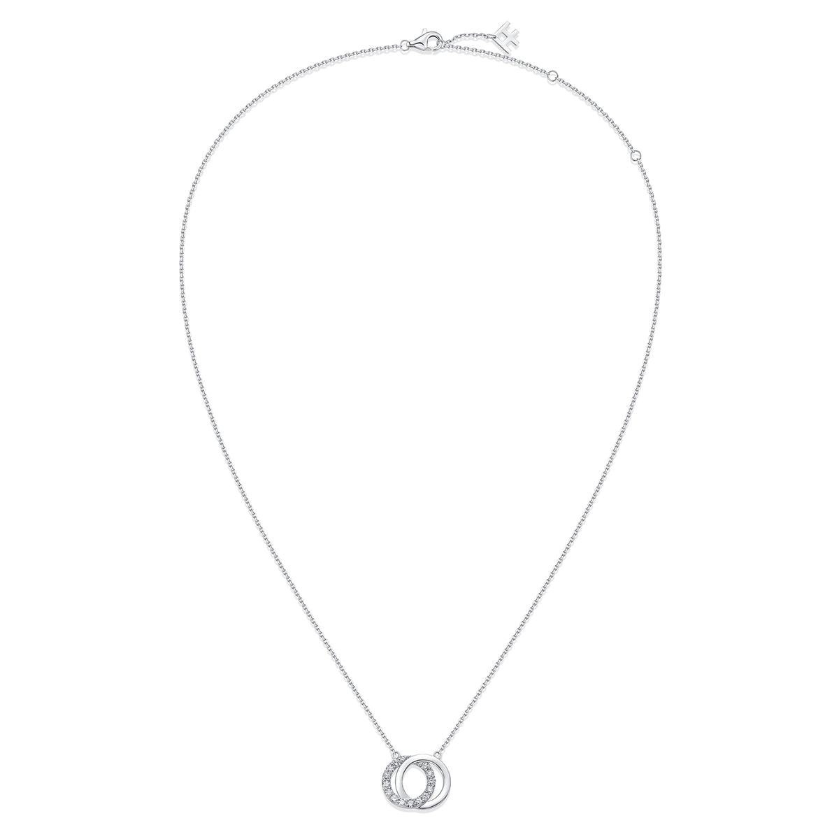 Interlocking Circles Natural Diamond Necklace in 18K White Gold CK174861