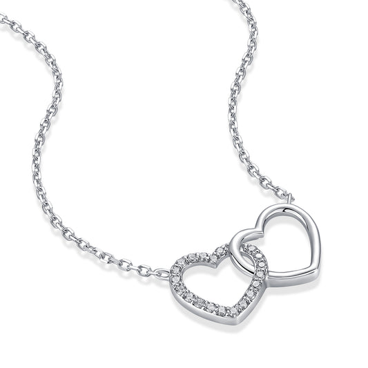 Interlocking Heart Natural Diamond Necklace in 18K White Gold CK174854