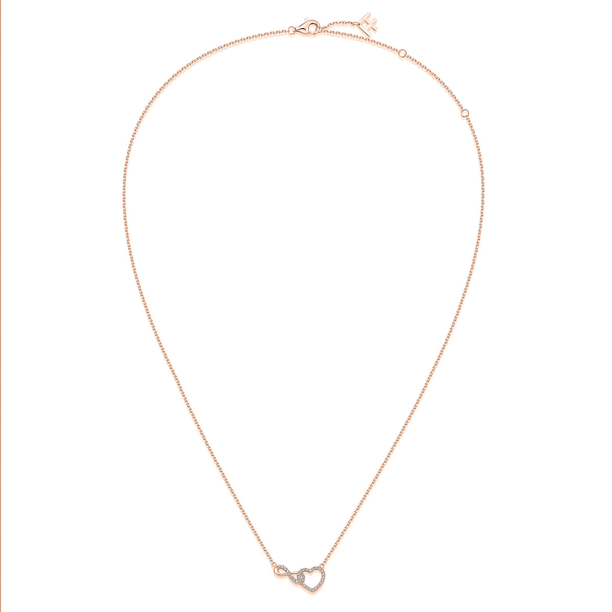 Interlocking Infinity Heart Natural Diamond Necklace in 18K Rose Gold CK174844