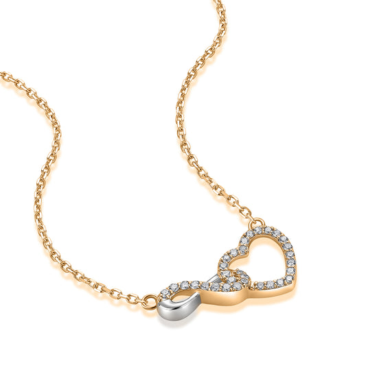 Interlocking Infinity Heart Natural Diamond Necklace in 18K Two-Tone Yellow & White Gold CK174830