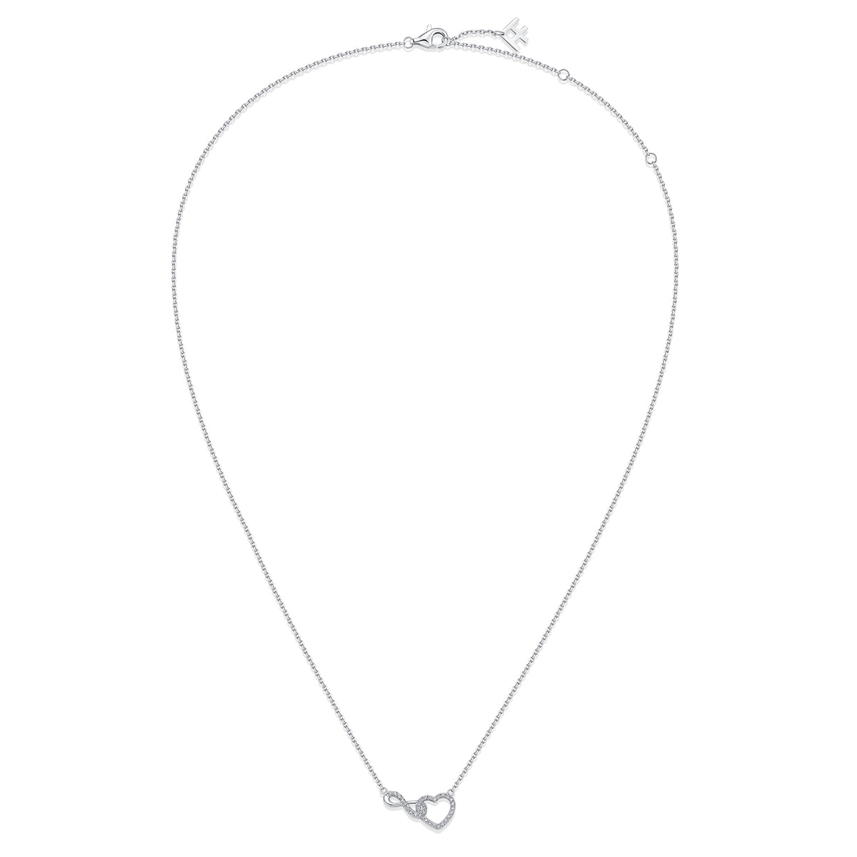 Interlocking Infinity Heart Natural Diamond Necklace in 18K White Gold CK174851