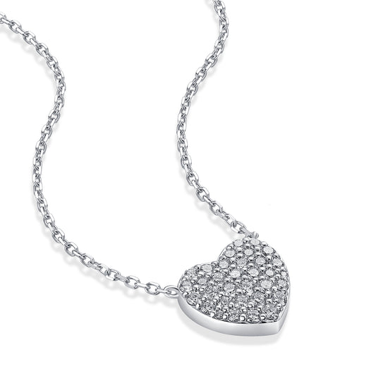 Pavé Heart Natural Diamond Necklace in 18K White Gold CK174857