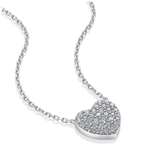 Pavé Heart Natural Diamond Necklace in 18K White Gold CK174858