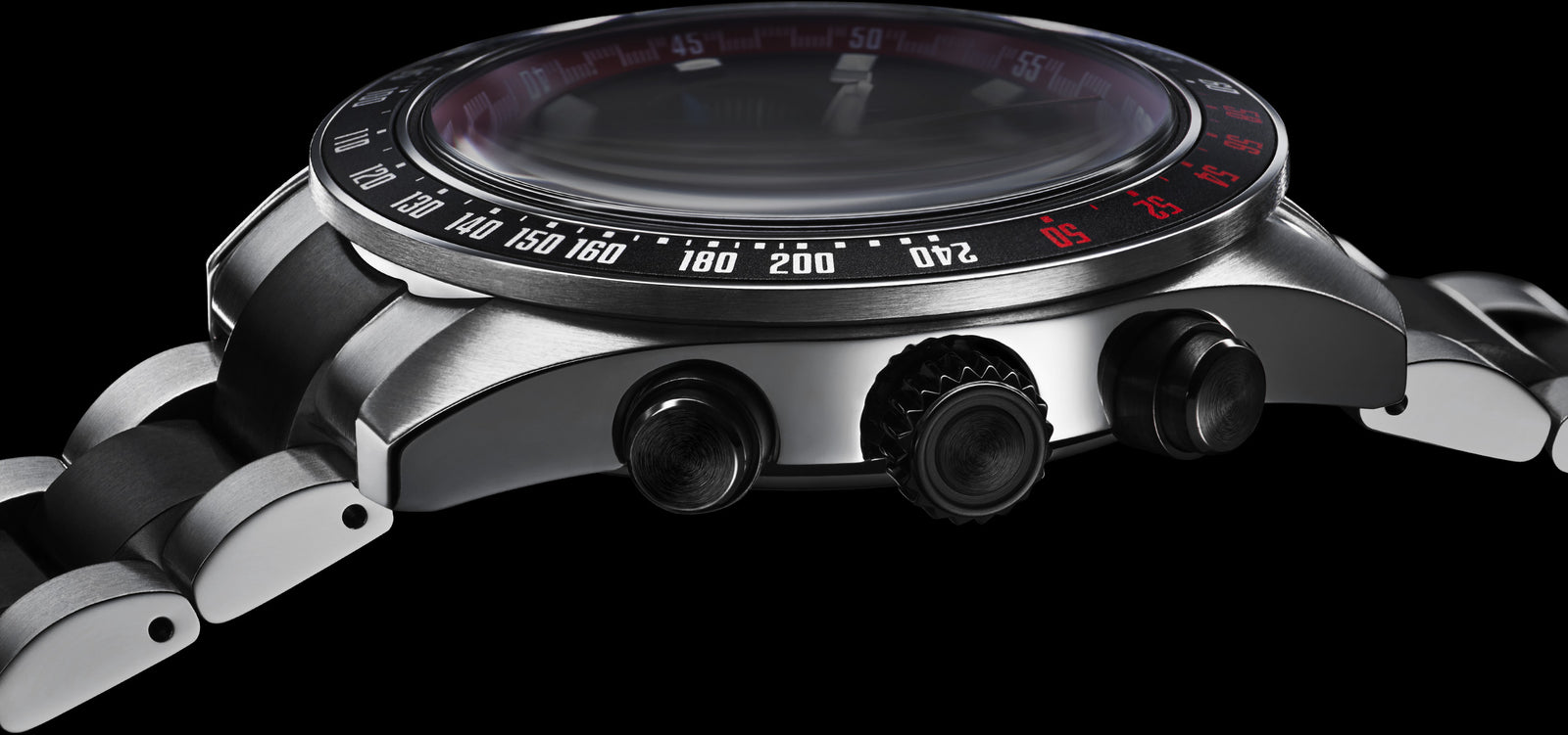 Case and strap detail of Seiko Prospex Speedtimer