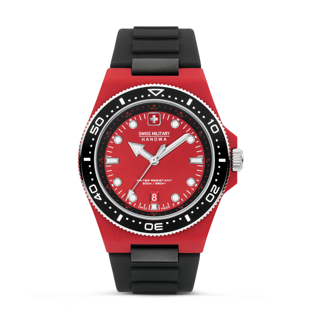 Swiss Military By Hanova Men's Stainless Steel Case Leather RED Dial Watch