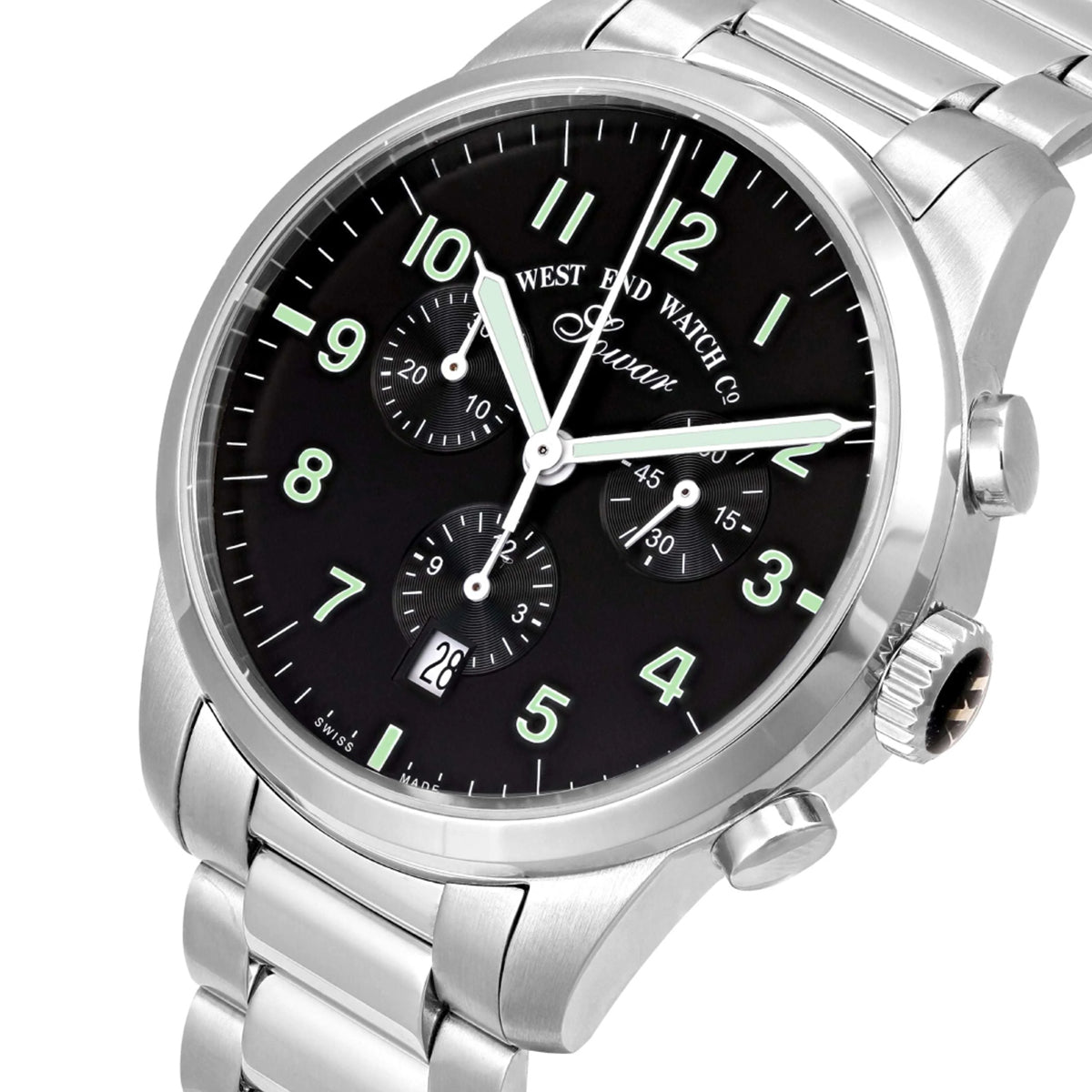 West End Everbright Chronograph Quartz Stainless Steel Gents 40mm Watch Black Dial