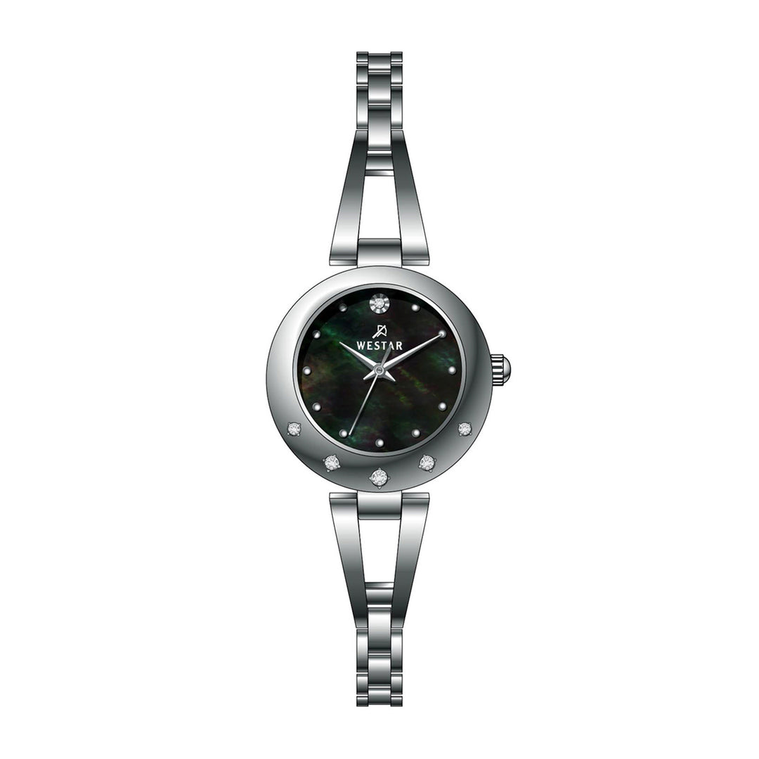 Westar Ornate Ladies 25 mm Black Mother of Pearl Dial Quartz Watch - 20336STN113
