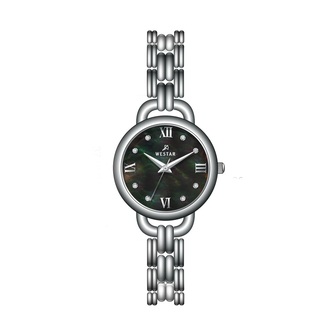 Westar Ornate Ladies 28 mm Black Mother of Pearl Dial Quartz Watch - 20340STN113