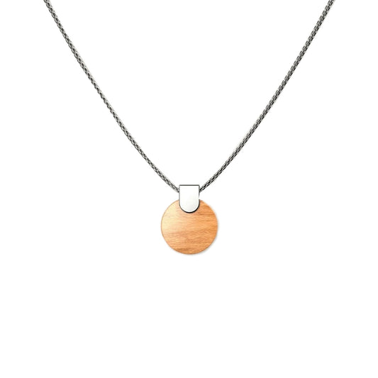 Woodwatch Women's Necklace in Circular Cherry Pendant and Silver