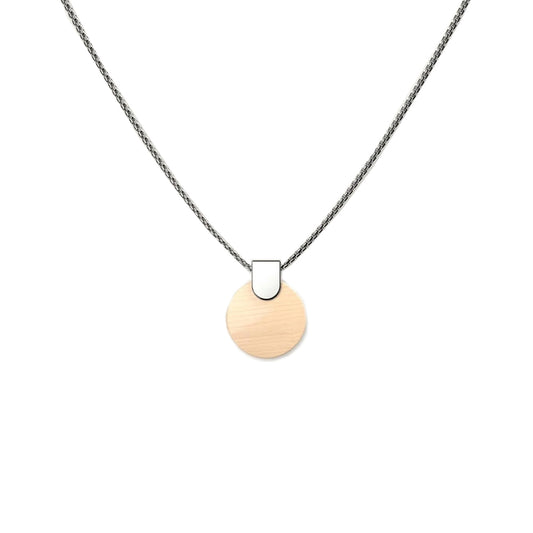 Woodwatch Women's Necklace in Circular Maple Pendant and Silver