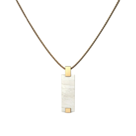 Woodwatch Women's Necklace in White Marble Bar Pendant and Gold