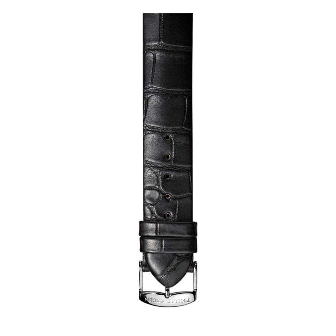 PHILIP STEIN Signature Black Alligator-print Strap Size 2