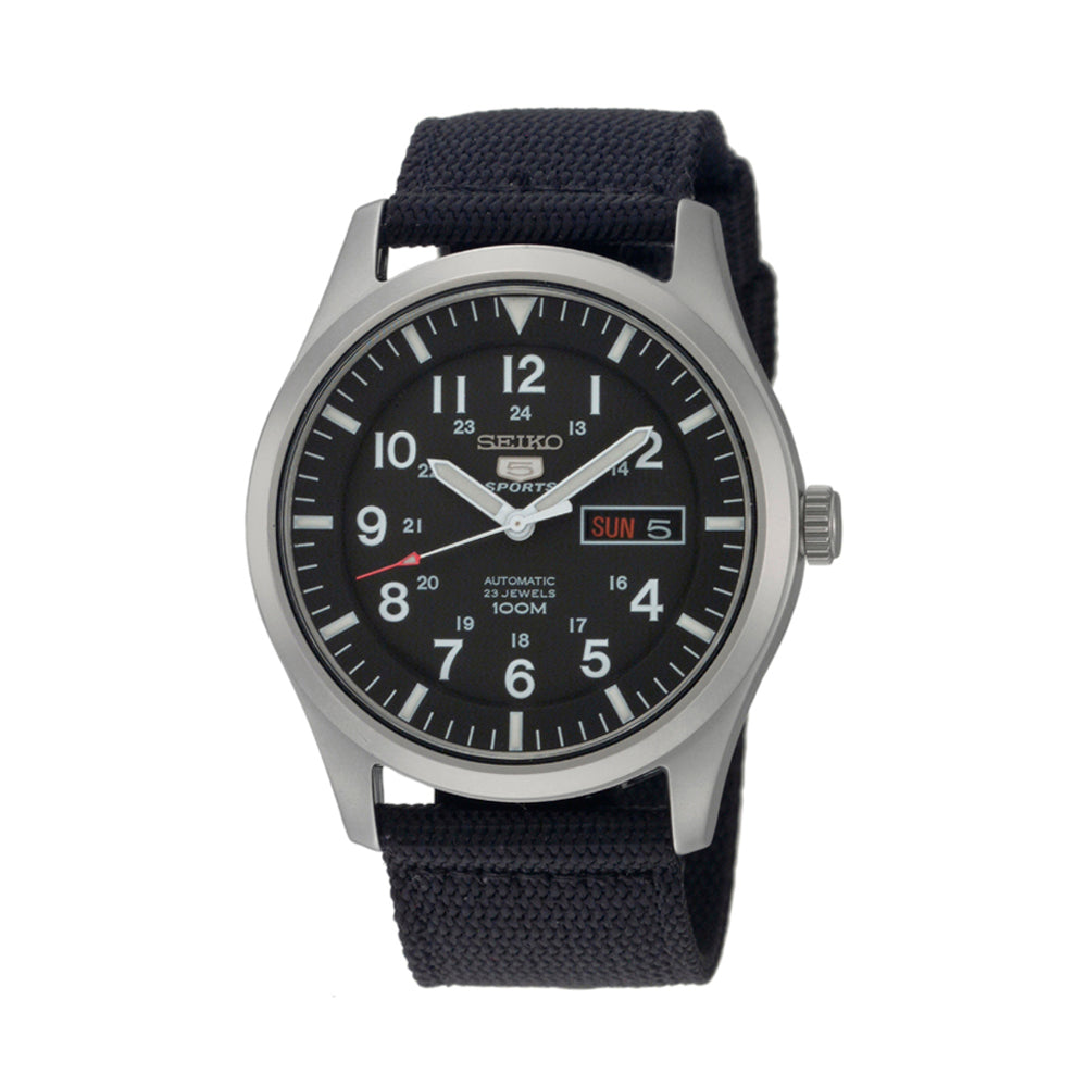 SEIKO 5 SPORTS Automatic Black Dial Nylon Strap Watch SNZG15K1 Men's(English & Latin Day/Date)