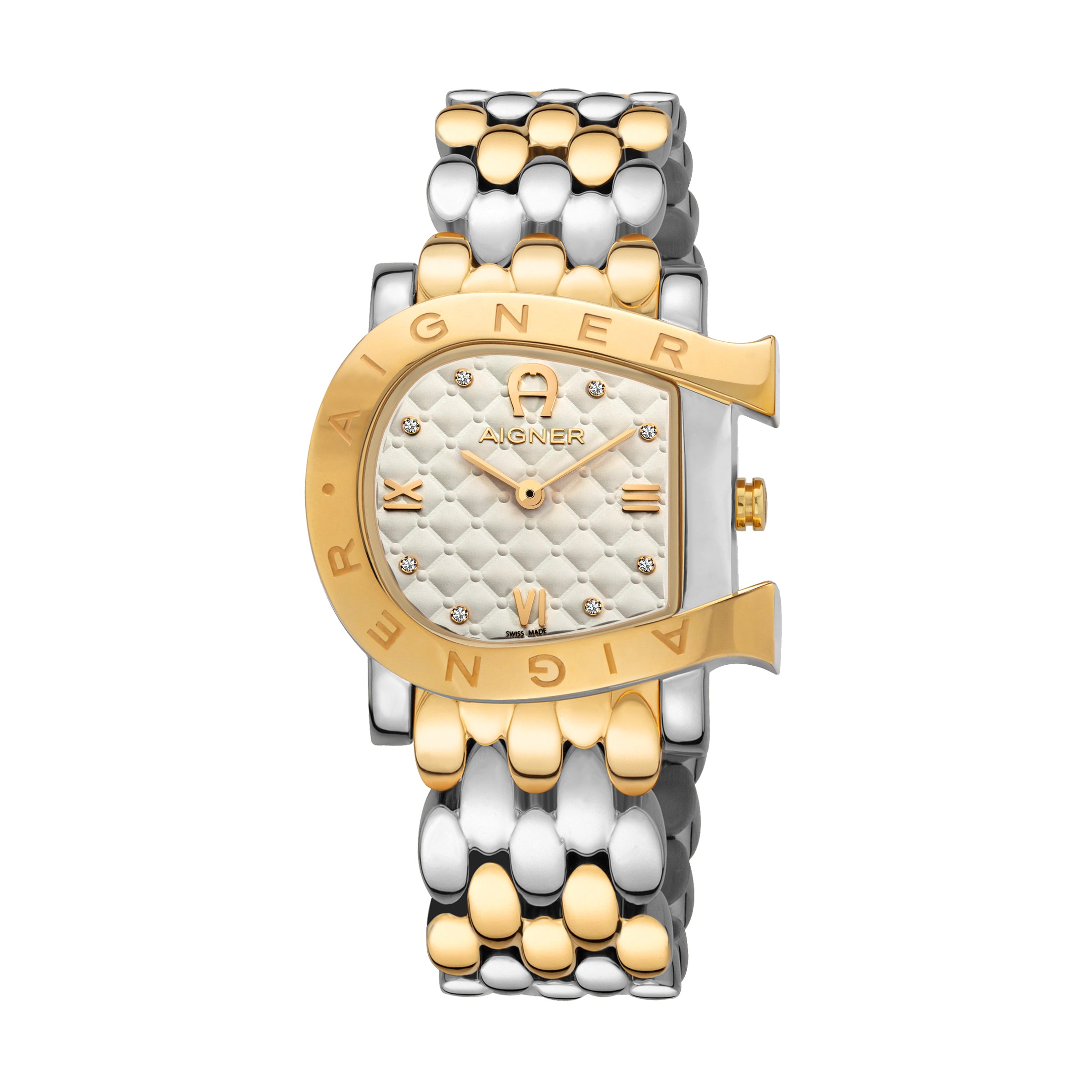 Aigner Massa Ladies Two Tone Gold Bracelet White Dial Watch