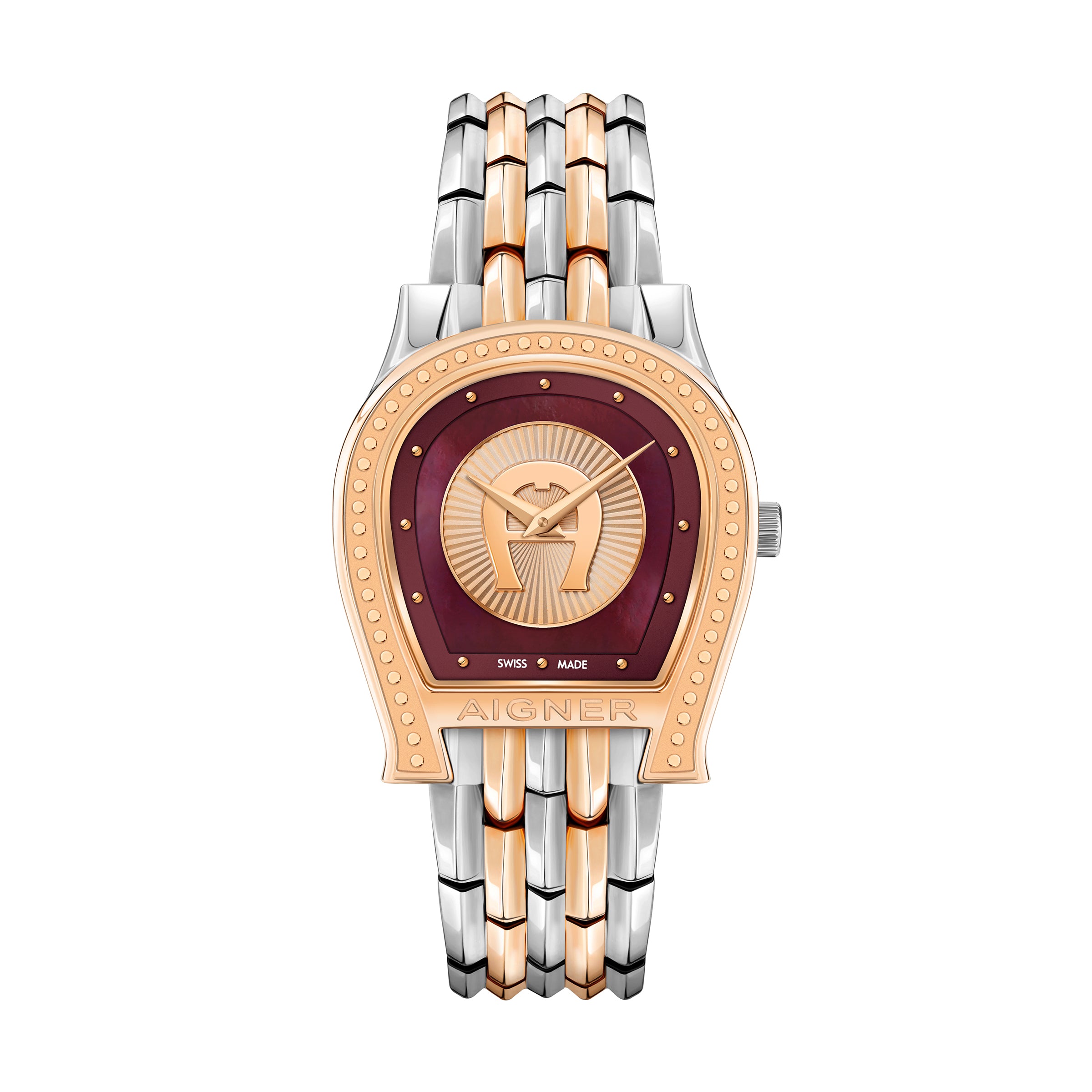 Aigner Vittoria Ladies Two Tone Rose Gold Bracelet Burgundy Mop Dial Watch Arwlg2100106 The Watch House