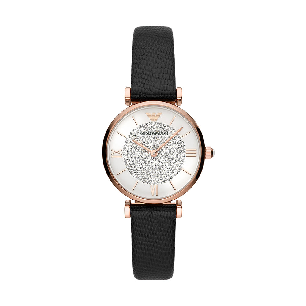 EMPORIO ARMANI ANALOG WATCH 0 JWL GP LEATHER STRAP