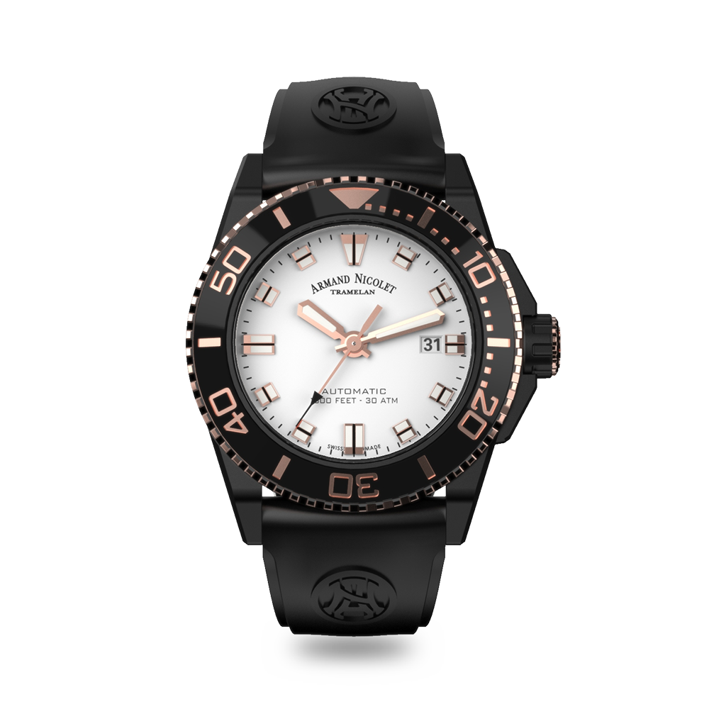 Armand Nicolet JS9-44 Men's Automatic Black Strap Silver Dial Watch