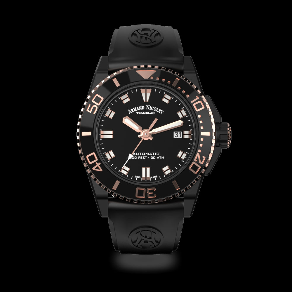 ARMAND NICOLET JS9-44 MEN'S AUTOMATIC BLACK STRAP BLACK DIAL WATCH