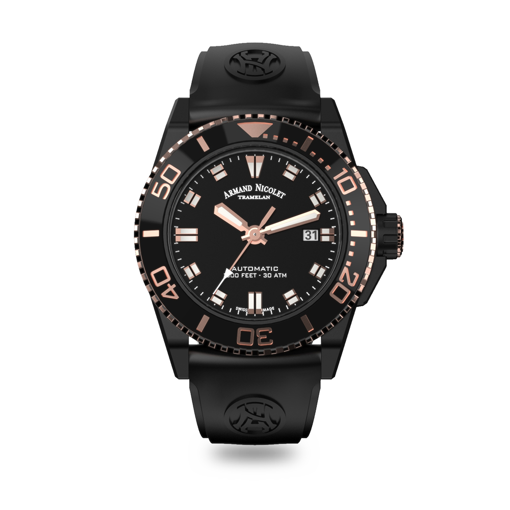 Armand Nicolet JS9-44 Men's Automatic Black Strap Black Dial Watch