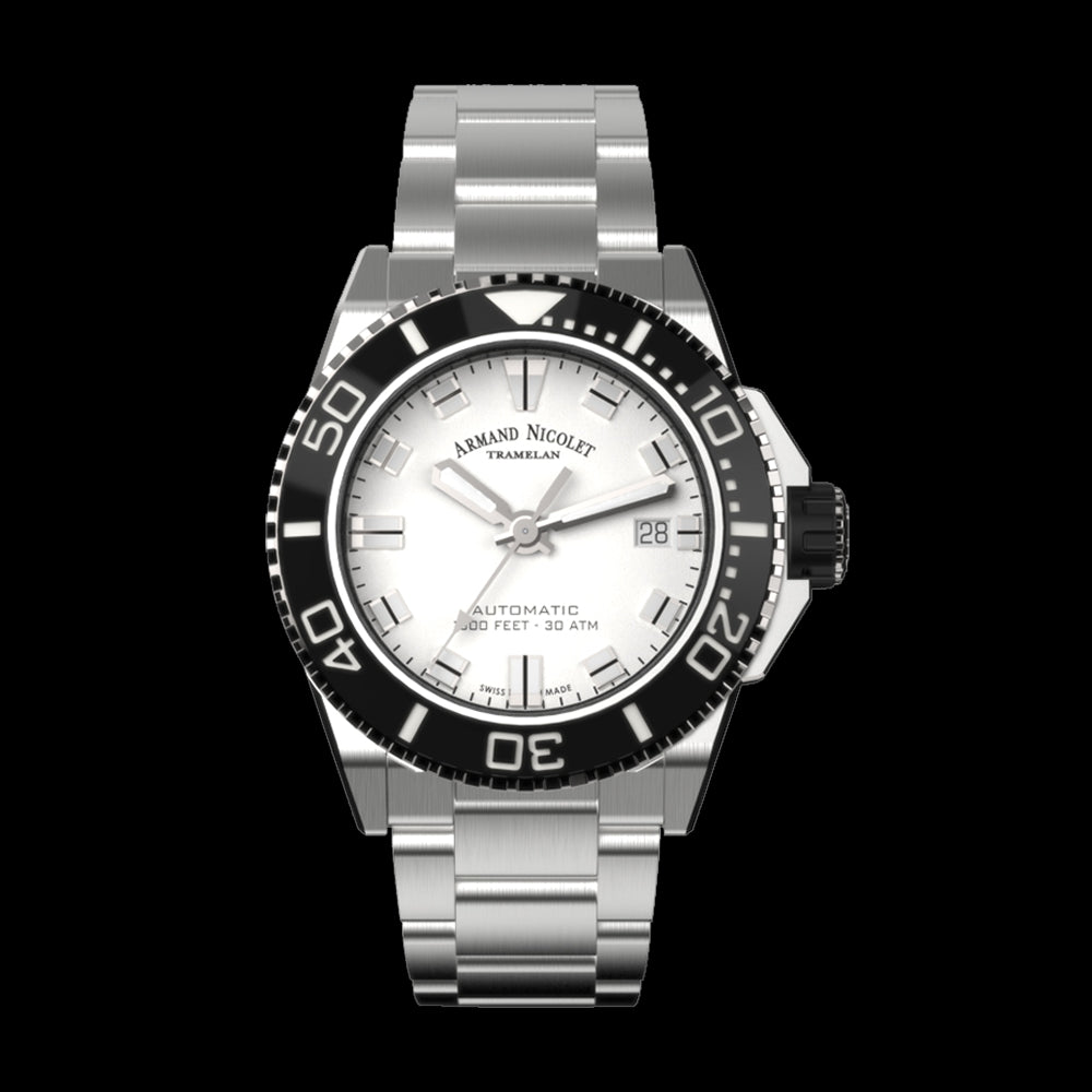 ARMAND NICOLET JS9-41 MEN'S AUTOMATIC STEEL BRACELET SILVER DIAL WATCH