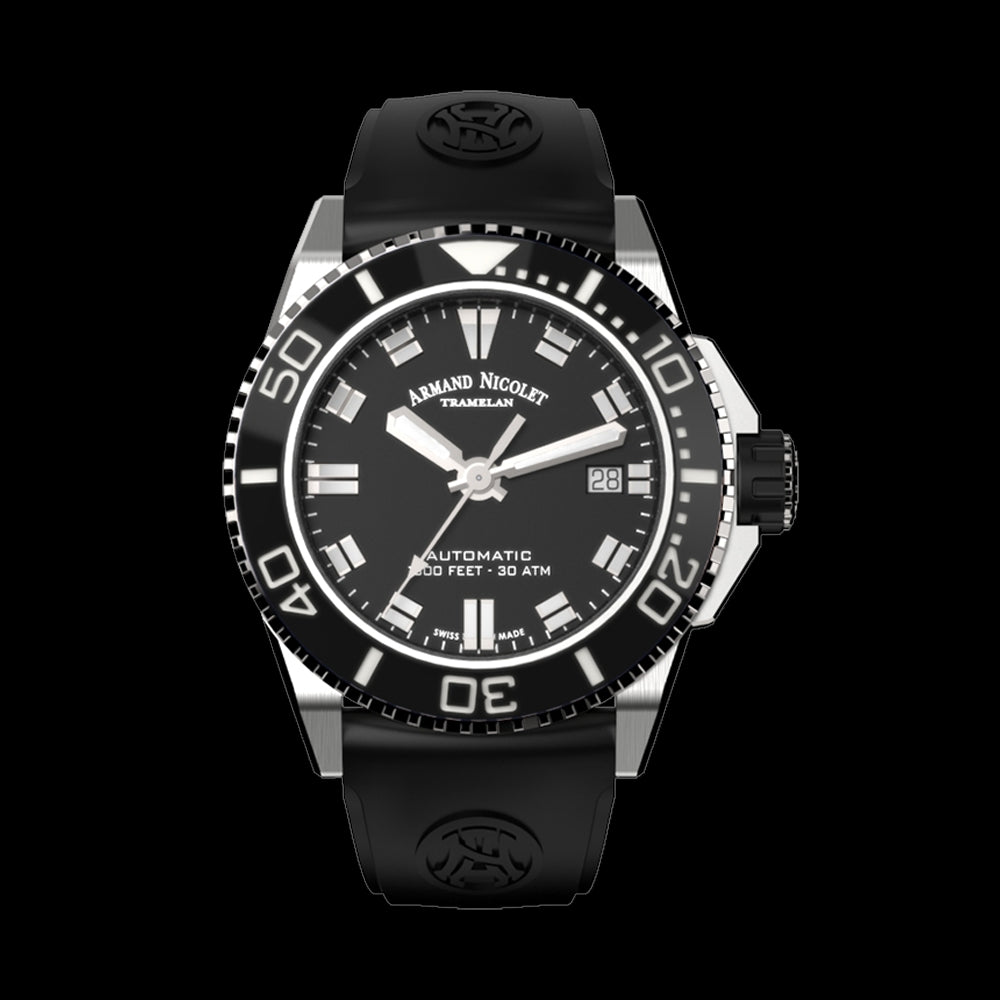 ARMAND NICOLET JS9-41 MEN'S AUTOMATIC BLACK STRAP BLACK DIAL WATCH