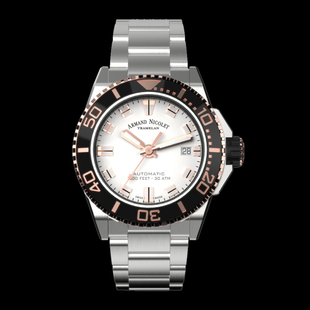 ARMAND NICOLET JS9-41 MEN'S AUTOMATIC STEEL BRACELET SILVER DIAL WATCH