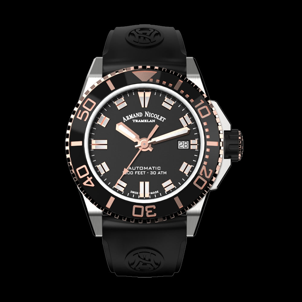 ARMAND NICOLET JS9-41 MEN'S AUTOMATIC BLACK STRAP BLACK DIAL WATCH