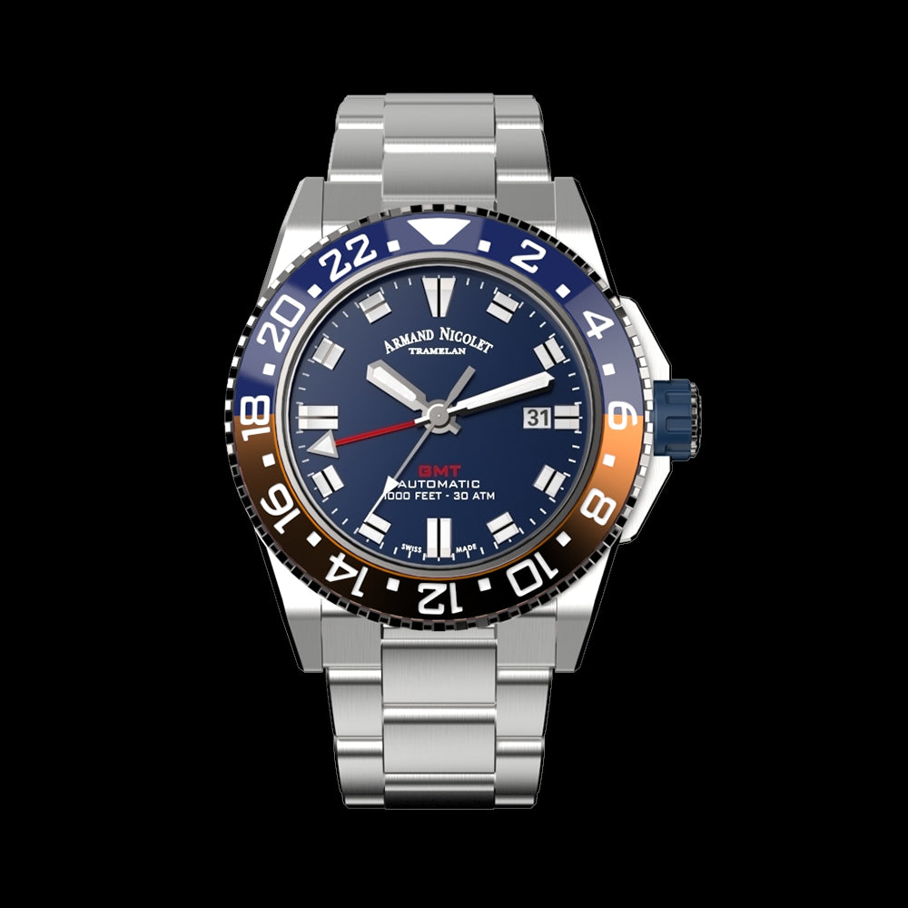 ARMAND NICOLET JS9-44 MEN'S AUTOMATIC STEEL BRACELET BLUE DIAL WATCH