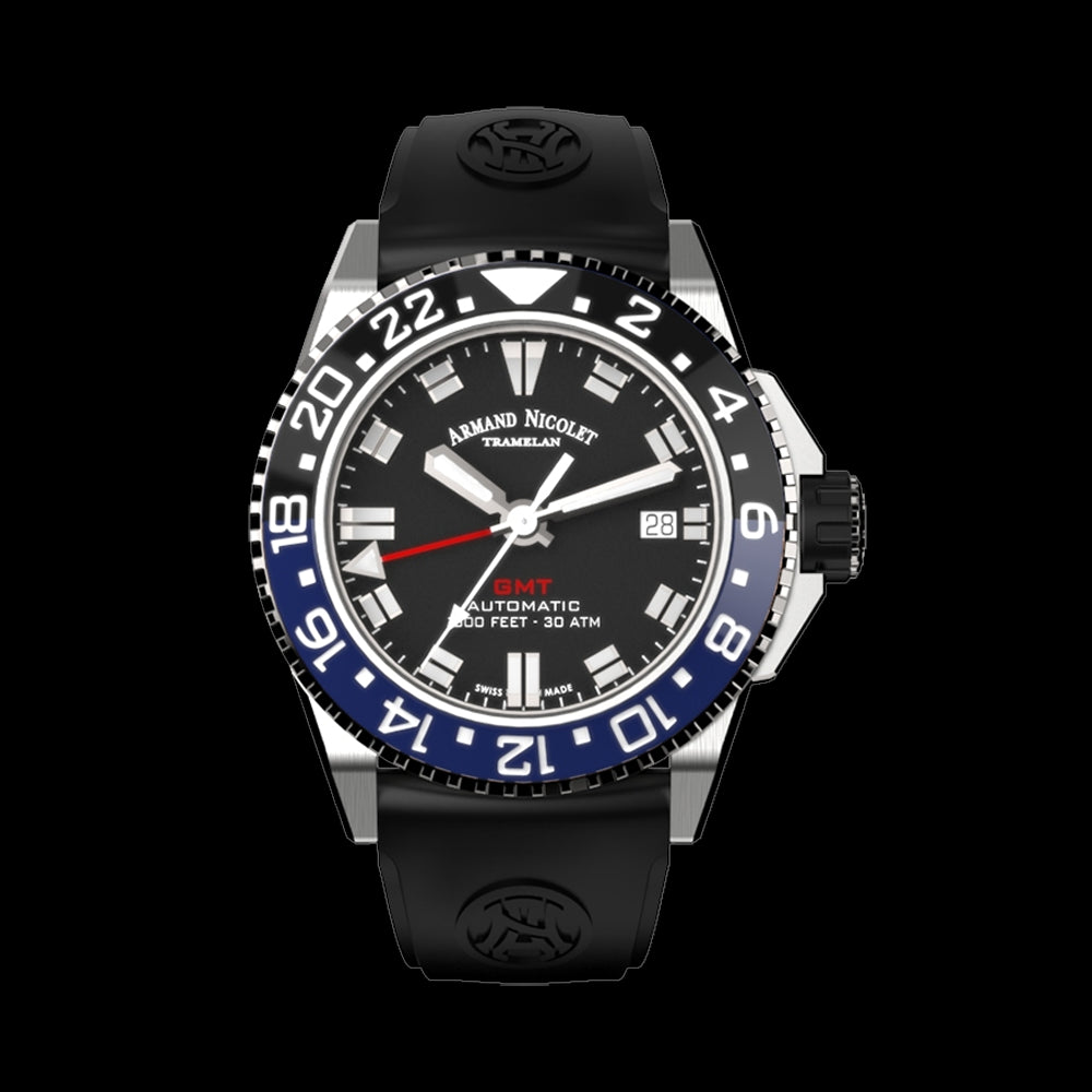 ARMAND NICOLET JS9-41 MEN'S AUTOMATIC BLACK STRAP BLACK DIAL WATCH