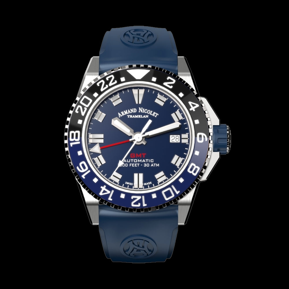 ARMAND NICOLET JS9-41 MEN'S AUTOMATIC BLACK STRAP BLUE DIAL WATCH