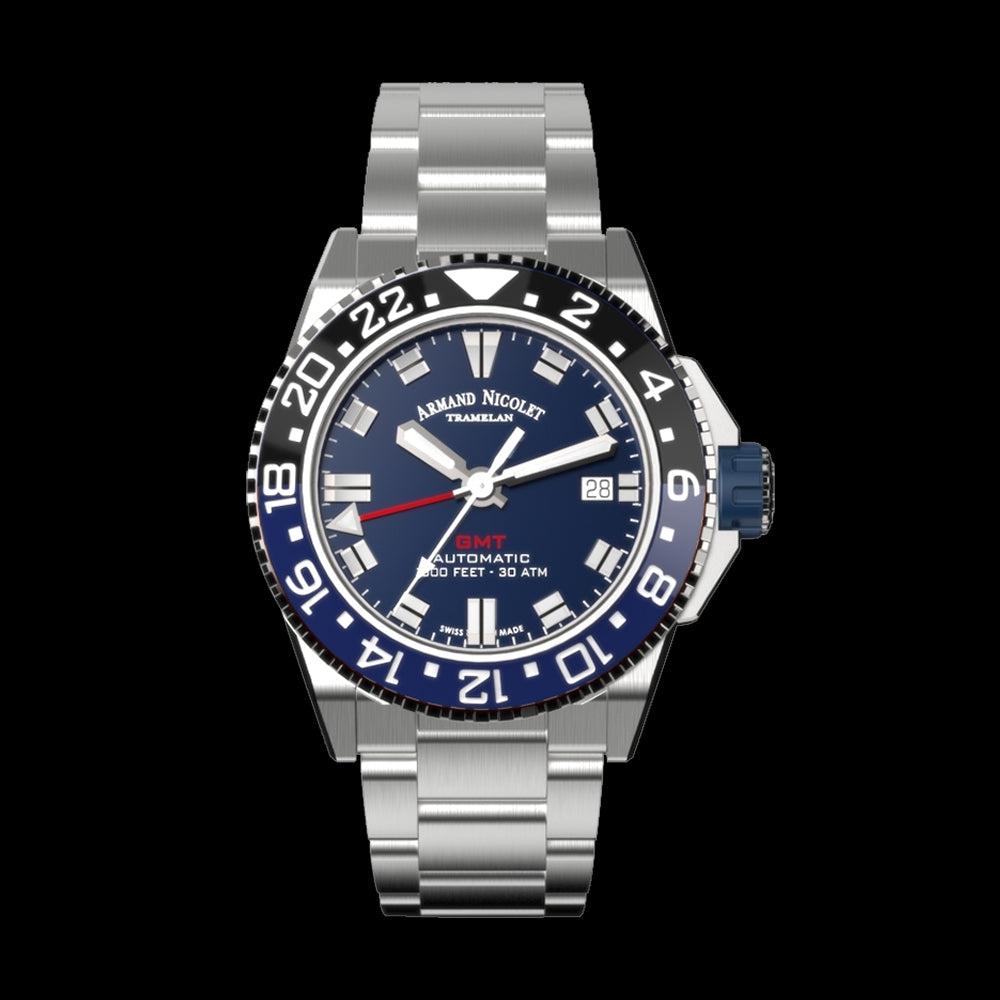 ARMAND NICOLET JS9-41 MEN'S AUTOMATIC STEEL BRACELET BLUE DIAL WATCH