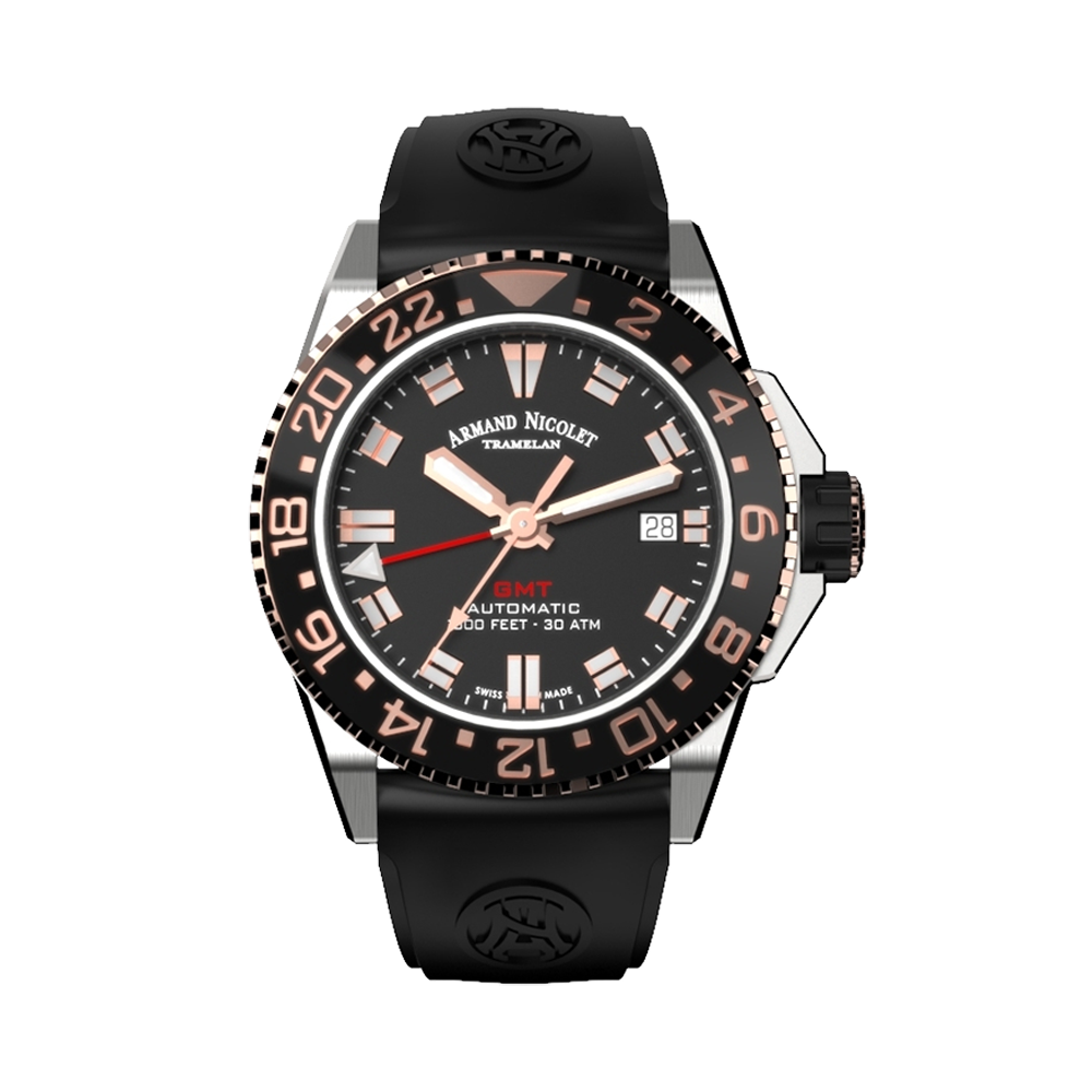 ARMAND NICOLET JS9-41 MEN'S AUTOMATIC BLACK STRAP BLACK DIAL WATCH