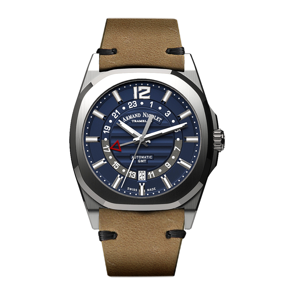 Armand Nicolet J09-3 Men's Automatic Brown Strap Blue Dial Watch
