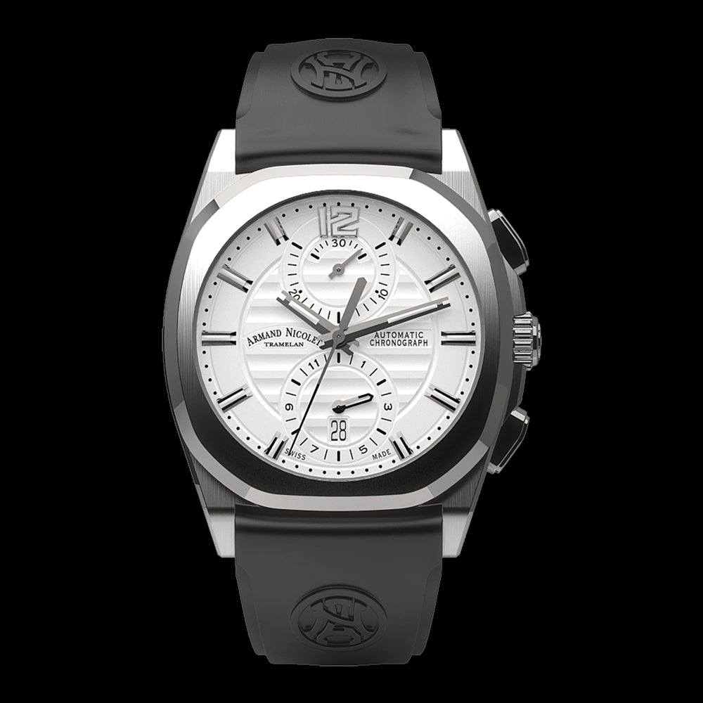 ARMAND NICOLET J09-3 MEN'S AUTOMATIC BLACK STRAP SILVER DIAL WATCH