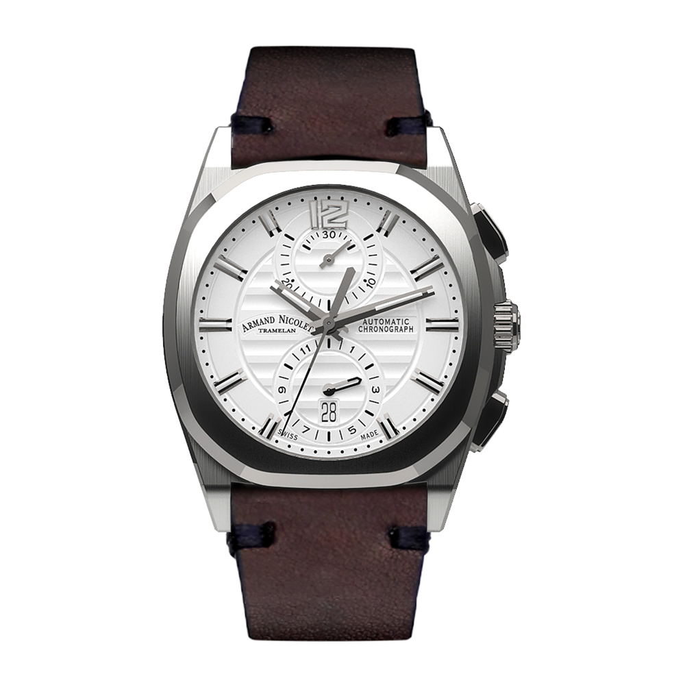 Armand Nicolet J09-3 Men's Automatic Brown Strap Silver Dial Watch