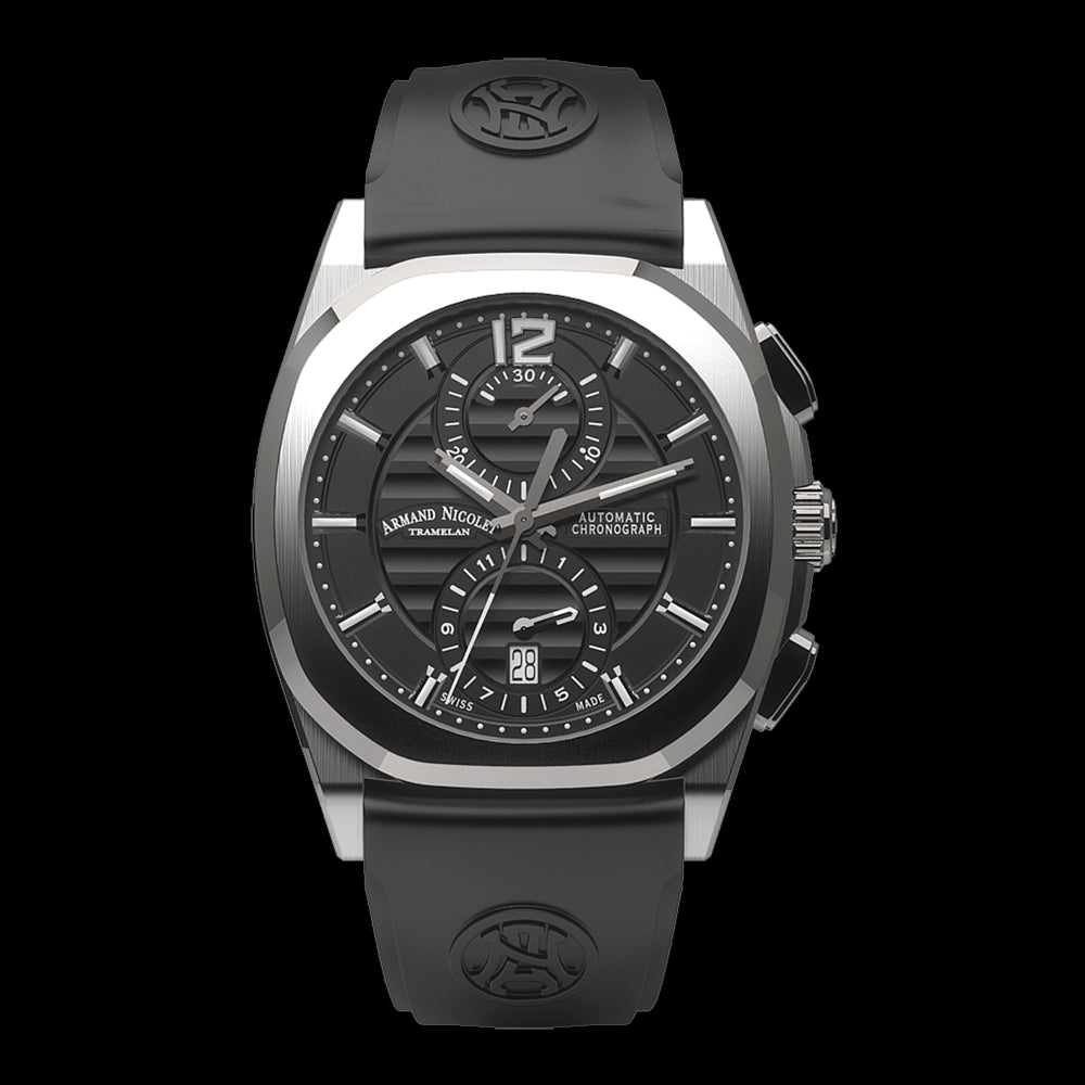 ARMAND NICOLET J09-3 MEN'S AUTOMATIC BLACK STRAP BLACK DIAL WATCH
